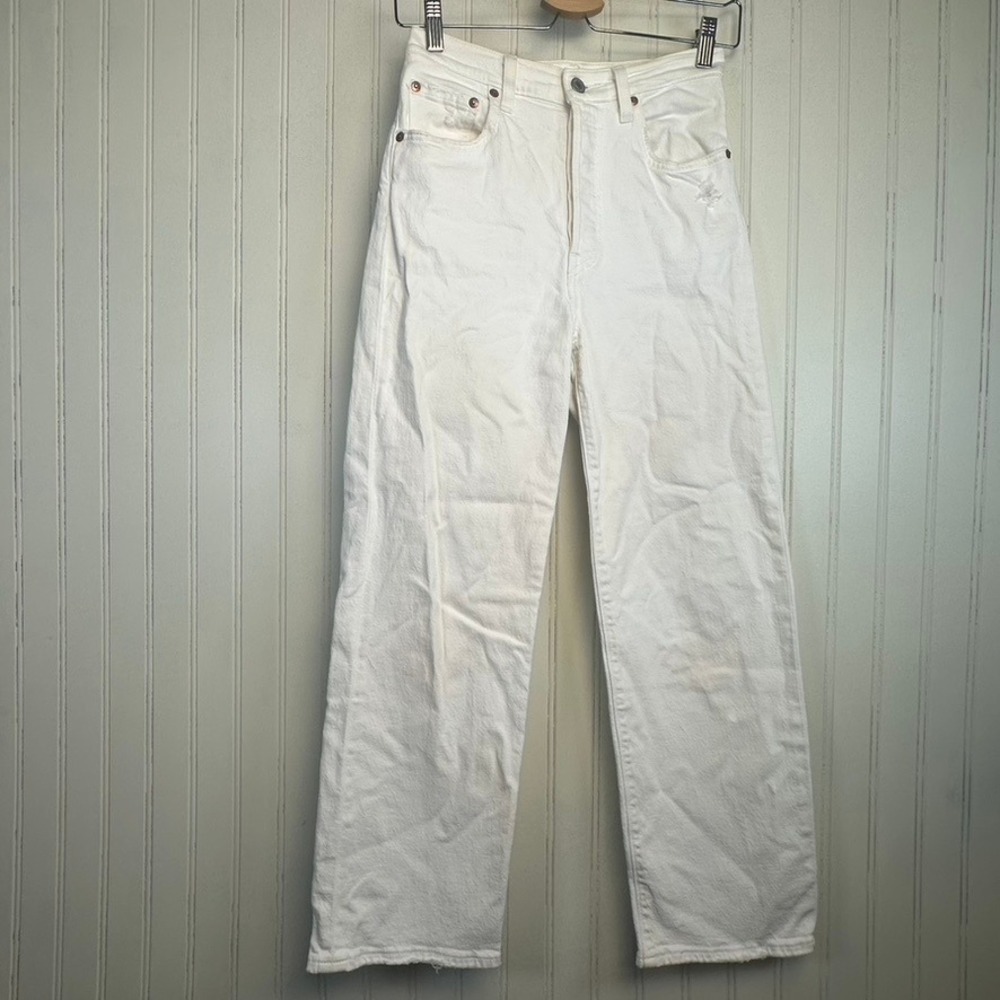 Levi's White Ribcage Straight Ankle Jean Women's Distressed Denim Casual Size 26